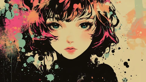 Ink-splashed starlight gathers around a quiet, painted gaze