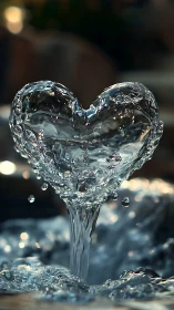 Water Heart Sculpture: Crystalline Liquid Form with Dynamic Splash Geometry.