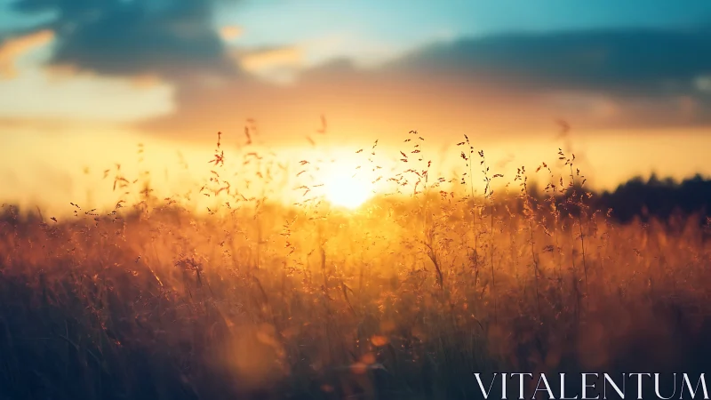 Backlit summer field catches golden sunset light