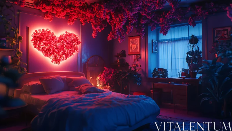 Neon Heart Bedroom. Cyberpunk Room Aesthetic.