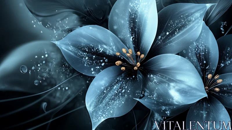 Blue Flowers with Golden Stamens and Crystalline Particles