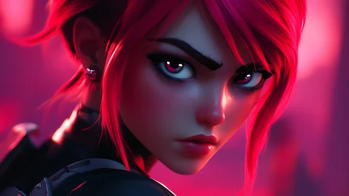 Neon cyber vigilante portrait in magenta rim lighting.