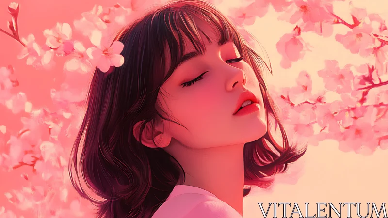 Blossom-drifted daydream girl in soft sakura sunlight.