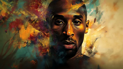 Bold portrait emerges from a storm of glowing color and light