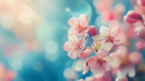 Cherry Blossom Macro: Delicate Pink Petals with Golden Stamens Composition
