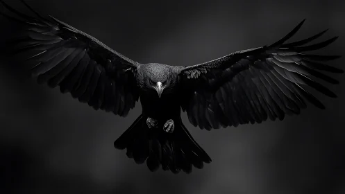 Midnight raven glides gracefully through the deep shadows