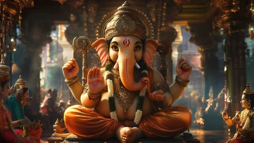 Ornate Ganesha idol rendered in cinematic digital realism