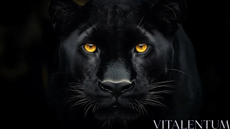 Black panther face portrait with glowing golden eyes