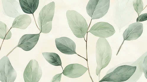 Repeating eucalyptus leaf branches on pale neutral background.