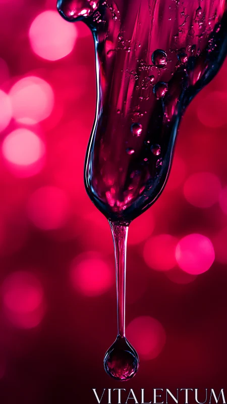 Macro capture shows elongated viscous droplet in focus