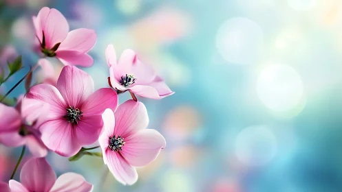 Pink Cosmos Flowers with Bokeh Blur Background Detail
