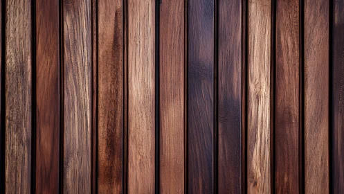 Vertical walnut wood planks form a warm rustic backdrop