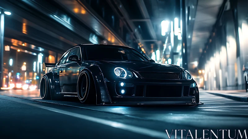 Midnight city sprint with a low-slung custom street racer.