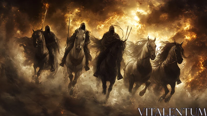 Riders of the stormfire sky gallop through blazing clouds.