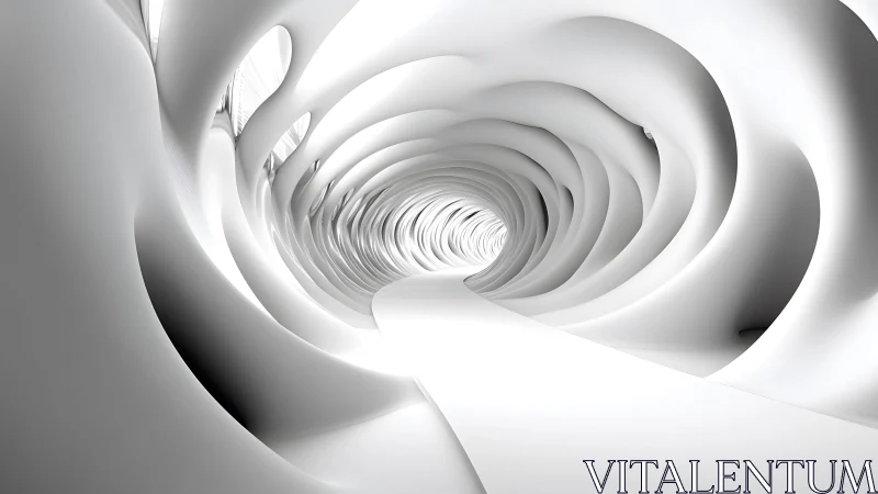 Futuristic white tunnel with flowing abstract curves, minimal style.