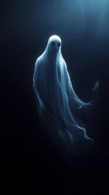 Translucent spectral figure rendered in cool monochrome light