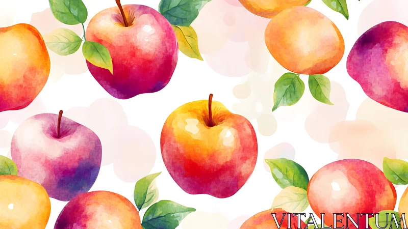 Watercolor-rendered apples with multihued gradients on white.