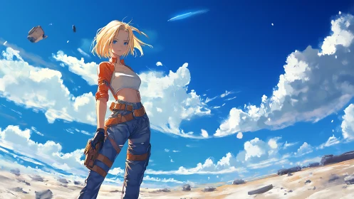 Desert sky wanderer steadies herself beneath falling stars