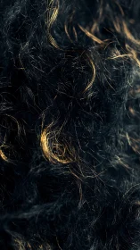 Golden highlights trace sinuous curls in dark textured hair