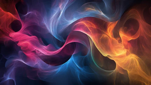 Spectral fluid dynamics render shows intertwined multicolor light ribbons