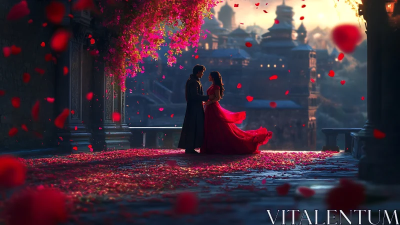 Lovers Dancing Among Rose Petals on Grand Terrace.