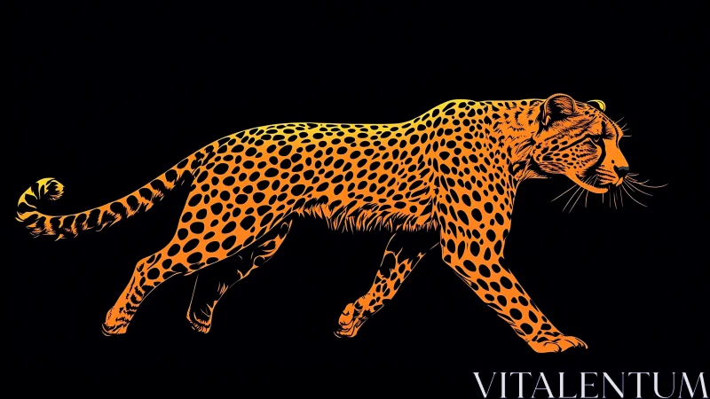 Golden Leopard Profile in Dynamic Stride Against Deep Shadow Ground.
