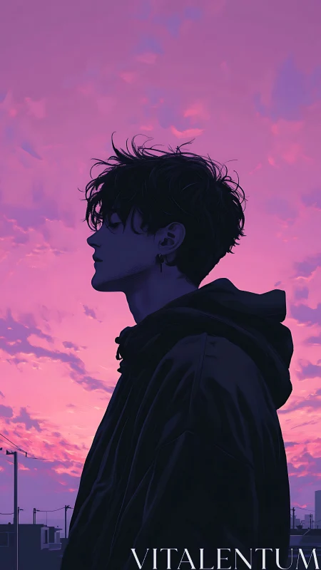 Midnight dreamer outlined against electric cotton skies.