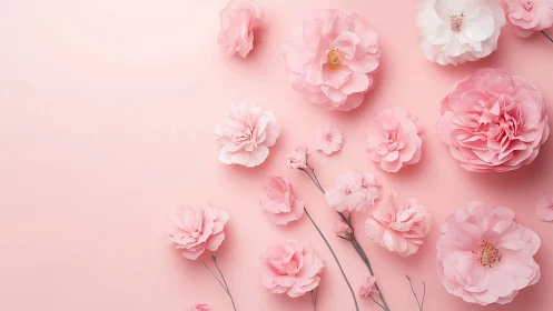 Pink and White Peonies and Carnations on Pastel Background