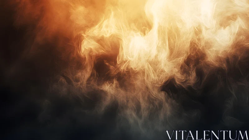 Abstract swirling smoke in golden and black tones, digital art style.