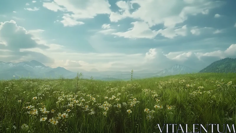 High-resolution alpine meadow landscape under diffuse daylight