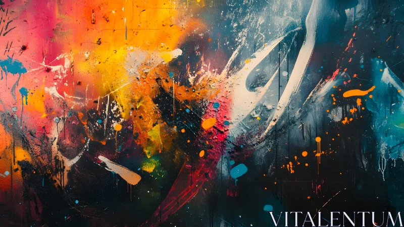 Vibrant Abstract Expressionist Painting with Dynamic Color Bursts.