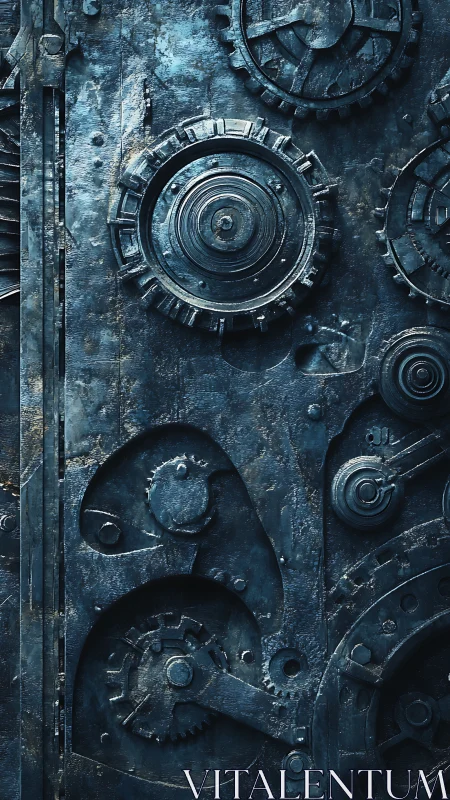 Midnight clockwork door of worn blue steel dreams.