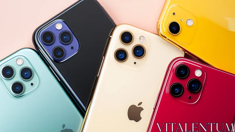 Colorful smartphones showcase bold camera arrays and glossy finishes.