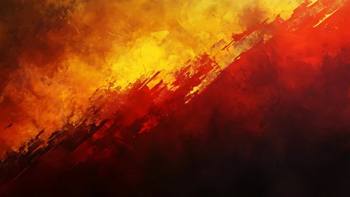 Diagonal red and yellow abstract digital painting artwork.