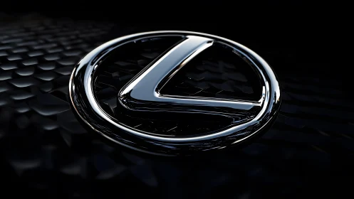 Close-up of Lexus Logo on Glossy Black Surface, Modern Style.