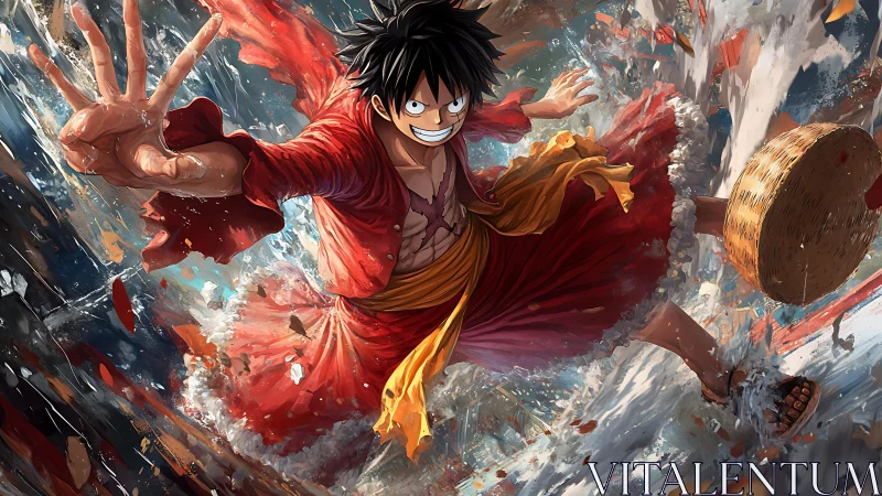 Dynamic anime hero lunges forward with exaggerated foreshortening