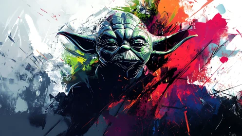 Green alien sage emerges from explosive abstract color field