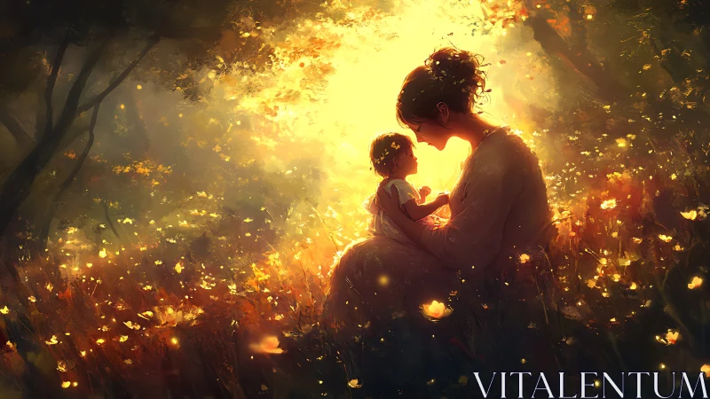 Parent and Child in Golden Ethereal Forest.