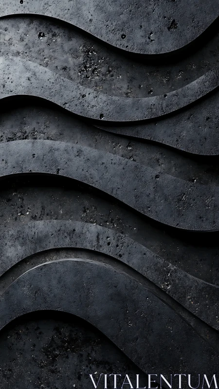 Layered graphite waves form a sculpted industrial relief