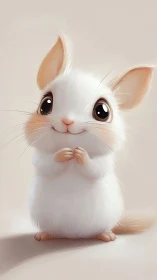 Cute white cartoon bunny with big eyes on soft background.
