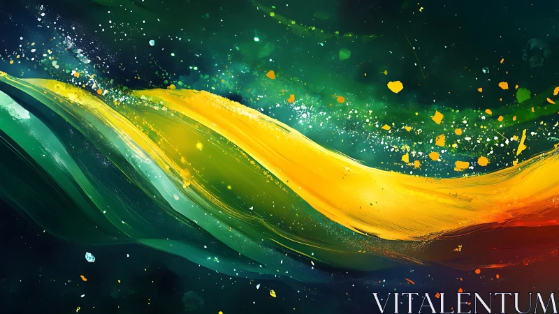 Chromatic energy ribbons across deep teal cosmic field.