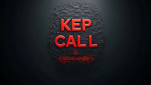 Red embossed text reading KEEP CALL on dark textured field.