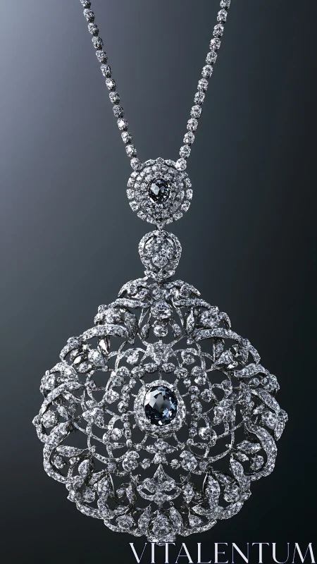 Intricate diamond filigree pendant with central dark gem.