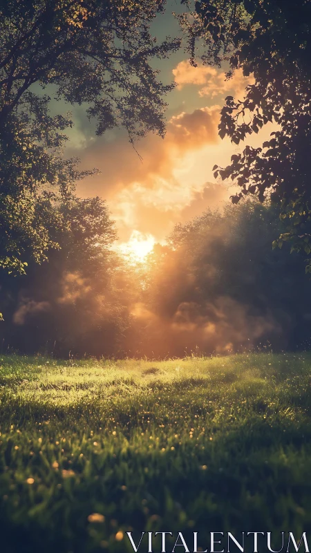 Sun-kissed meadow doorway where evening light lingers long.
