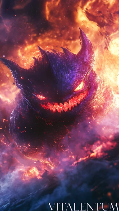 Digital painting of infernal spectral monster in flaming mist.