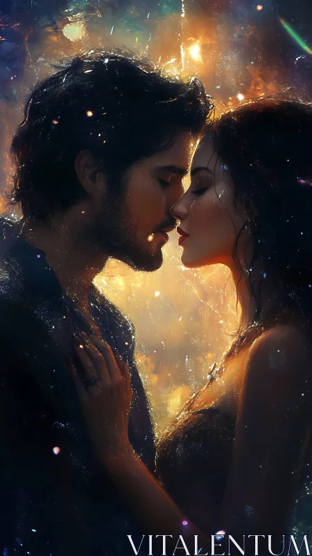 Luminescent Intimate Encounter: Digital Composite Portrait with Particle Nebulae Effects.