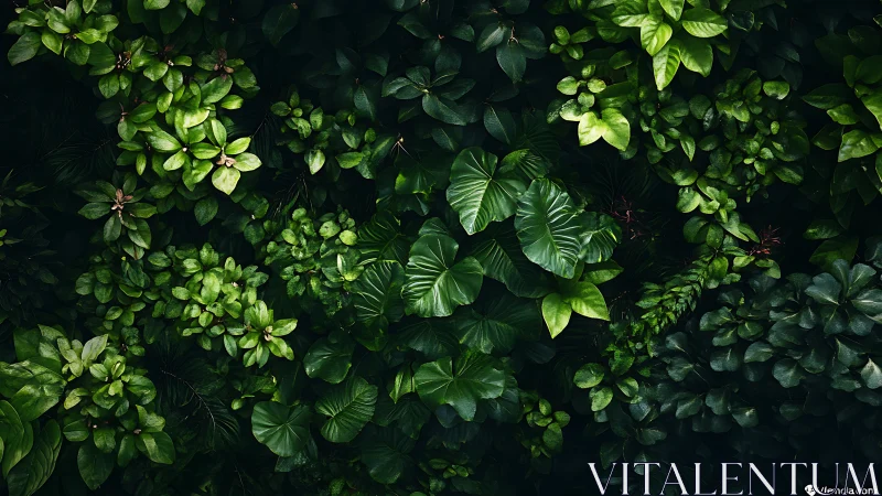Lush tropical foliage forming dense emerald canopy wall.
