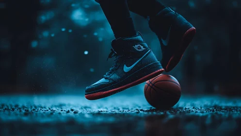 Low-angle wet-court sneaker crossover with dynamic droplets.