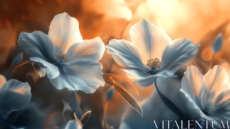 Translucent White Cosmos Flowers in Golden Hour Backlighting