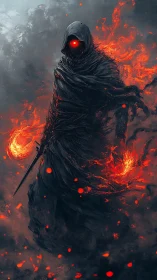 Ember‑Cloaked Wraith with Blade of Smoldering Midnight.